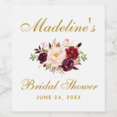 水彩ブルゴーニュフローラ金ゴールドブライダルシャワー ワインラベル (シングルラベル)