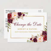 水彩ブルゴーニュフローラ金ゴールド日付の変更 ポストカード (正面/裏面)