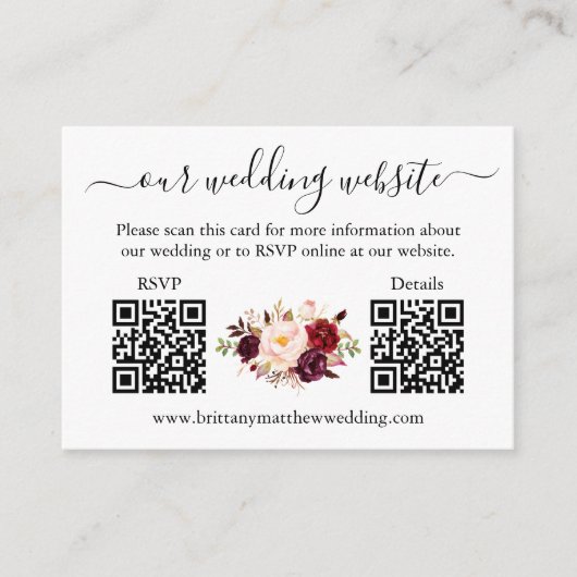 水彩ブルゴーニュフローラ2 QR RSVP詳細 エンクロージャーカード (正面)