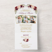 水彩ブルゴーニュフローラ3写真金ゴールド結婚ズ オールインワン招待状 (内側)