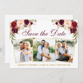 水彩ブルゴーニュフローラ3写真金ゴールド セーブザデート (正面/裏面)