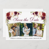 水彩ブルゴーニュフローラ3枚 セーブザデート (正面/裏面)