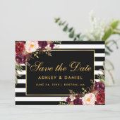 水彩ブルゴーニュフローラ ストライプの セーブザデート (スタンド正面)