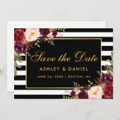 水彩ブルゴーニュフローラ ストライプの セーブザデート (正面/裏面)