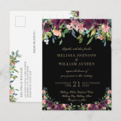 水彩ブルゴーニュブラックフローラ結婚ズ インビテーションポストカード (正面/裏面)