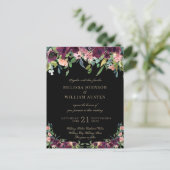 水彩ブルゴーニュブラックフローラ結婚ズ インビテーションポストカード (スタンド正面)