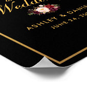 水彩ブルゴーニュブラック金ゴールド結婚ズへようこそ ポスター (角)