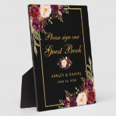 水彩ブルゴーニュブラック金ゴールド結婚ズゲストブック フォトプラーク (側面)