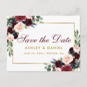 水彩ブルゴーニュブルーフローラ金ゴールド保存日 案内ポストカード (正面)