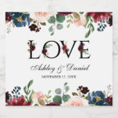 水彩ブルゴーニュブルー結婚フローラの愛 スパークリングワインラベル (シングルラベル)