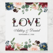 水彩ブルゴーニュブルー結婚フローラの愛 ワインラベル (シングルラベル)