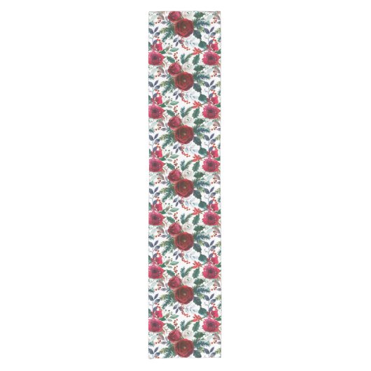 水彩ブルゴーニュ冬の花クリスマス ショートテーブルランナー (正面)