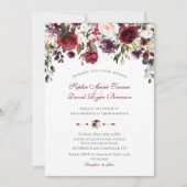 水彩ブルゴーニュ梅赤面結婚花 招待状 (正面)