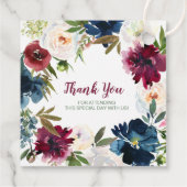 水彩ブルゴーニュ海軍の花ありがとう フェイバータグ (裏面)