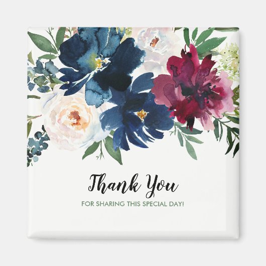 水彩ブルゴーニュ海軍の花ありがとう マグネット (正面)