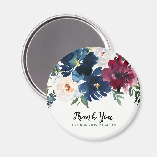 水彩ブルゴーニュ海軍の花ありがとう マグネット (正面/裏面)