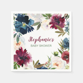 水彩ブルゴーニュ海軍の花ベビーシャワー スタンダードカクテルナプキン