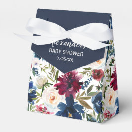 水彩ブルゴーニュ海軍の花ベビーシャワー フェイバーボックス