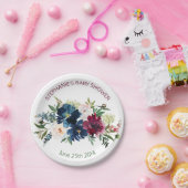 水彩ブルゴーニュ海軍の花ベビーシャワー ペーパープレート (パーティー)