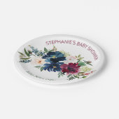 水彩ブルゴーニュ海軍の花ベビーシャワー ペーパープレート (アングル)