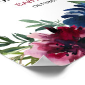 水彩ブルゴーニュ海軍の花ベビーシャワー ポスター (角)