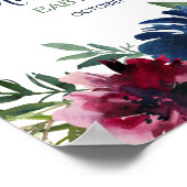 水彩ブルゴーニュ海軍の花ベビーシャワー ポスター (角)