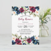 水彩ブルゴーニュ海軍の花ベビーシャワー 招待状 (スタンド正面)
