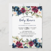 水彩ブルゴーニュ海軍の花ベビーシャワー 招待状 (正面)