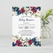 水彩ブルゴーニュ海軍の花ベビーシャワー 招待状 (スタンド正面)