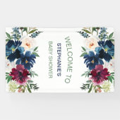 水彩ブルゴーニュ海軍の花ベビーシャワー 横断幕 (横)