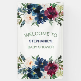 水彩ブルゴーニュ海軍の花ベビーシャワー 横断幕