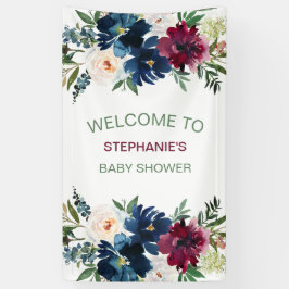 水彩ブルゴーニュ海軍の花ベビーシャワー 横断幕