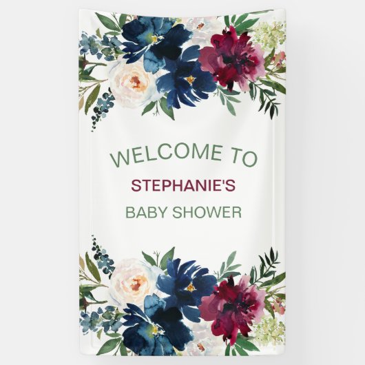 水彩ブルゴーニュ海軍の花ベビーシャワー 横断幕 (縦)