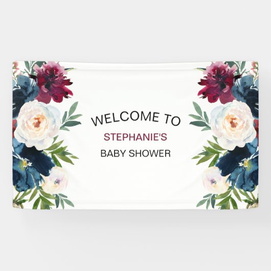 水彩ブルゴーニュ海軍の花ベビーシャワー 横断幕 (横)