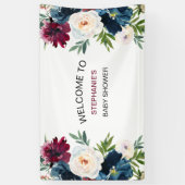 水彩ブルゴーニュ海軍の花ベビーシャワー 横断幕 (縦)