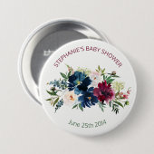 水彩ブルゴーニュ海軍の花ベビーシャワー 缶バッジ (正面&裏面)