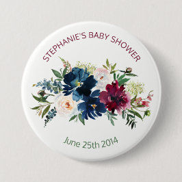 水彩ブルゴーニュ海軍の花ベビーシャワー 缶バッジ