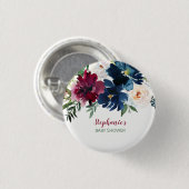 水彩ブルゴーニュ海軍の花ベビーシャワー 缶バッジ (正面&裏面)