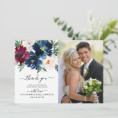 水彩ブルゴーニュ海軍の花結婚の感謝 サンキューカード (スタンド正面)