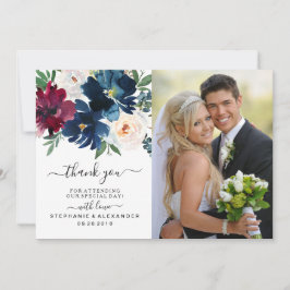 水彩ブルゴーニュ海軍の花結婚の感謝 サンキューカード