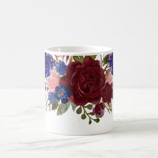 水彩ブルゴーニュ海軍バラの花かわいらし コーヒーマグカップ (中央)