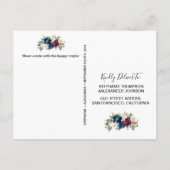 水彩ブルゴーニュ海軍結婚花 インビテーションポストカード (裏面)