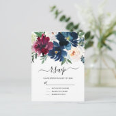 水彩ブルゴーニュ海軍結婚花 インビテーションポストカード (スタンド正面)