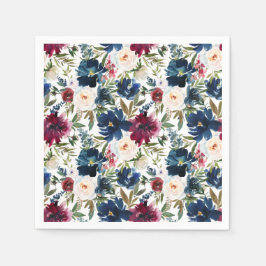 水彩ブルゴーニュ海軍結婚花 スタンダードカクテルナプキン