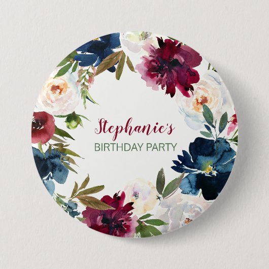 水彩ブルゴーニュ海軍花誕生日 缶バッジ (正面)
