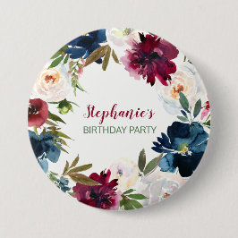 水彩ブルゴーニュ海軍花誕生日 缶バッジ