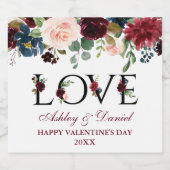 水彩ブルゴーニュ混合フローラバレンタインの愛 スパークリングワインラベル (シングルラベル)