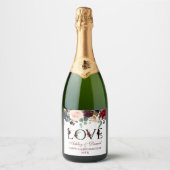 水彩ブルゴーニュ混合フローラバレンタインの愛 スパークリングワインラベル (正面)