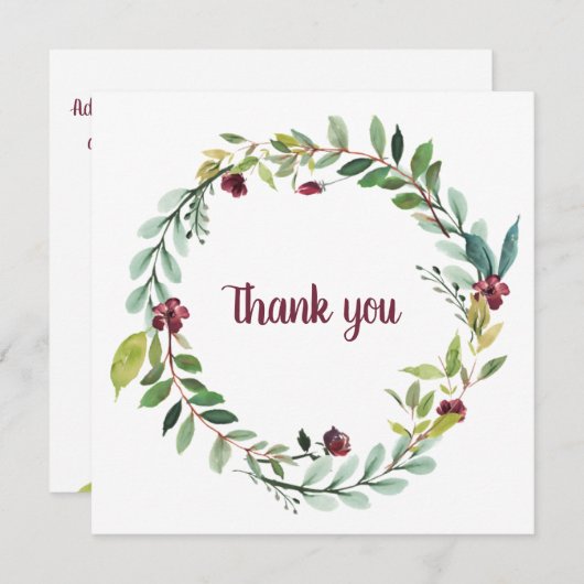 水彩ブルゴーニュ緑リース「ありがとう」 シーズンカード (正面/裏面)
