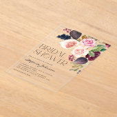 水彩ブルゴーニュ花とイチジクブライダルシャワー アクリル招待状 (レイダウン)